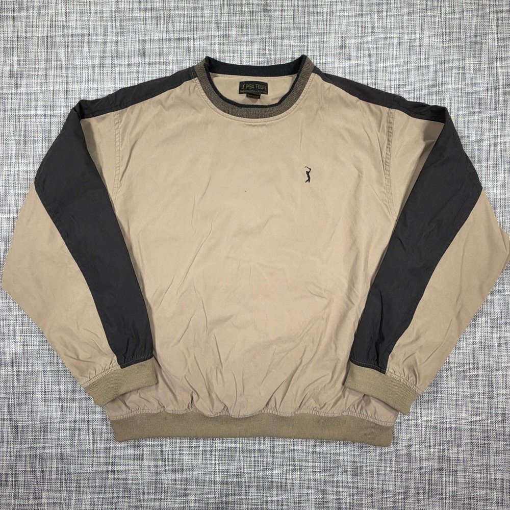 PGA Tour Mens Windbreaker XL Tan Black Signature Collection Golf Pullover Jacket